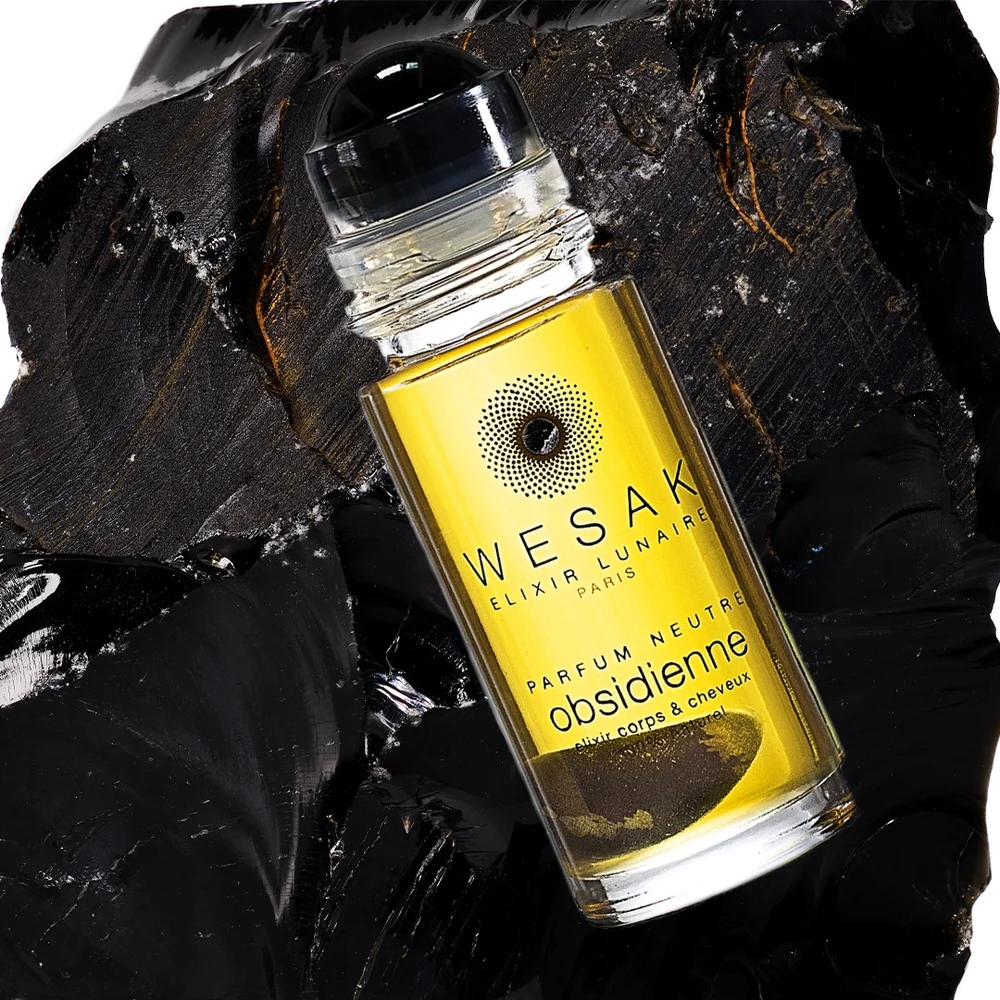 Collection d'élixirs lunaires rechargeables Wesak Paris avec roll-on en pierre gemme - Cosmétique zéro déchet aux cristaux